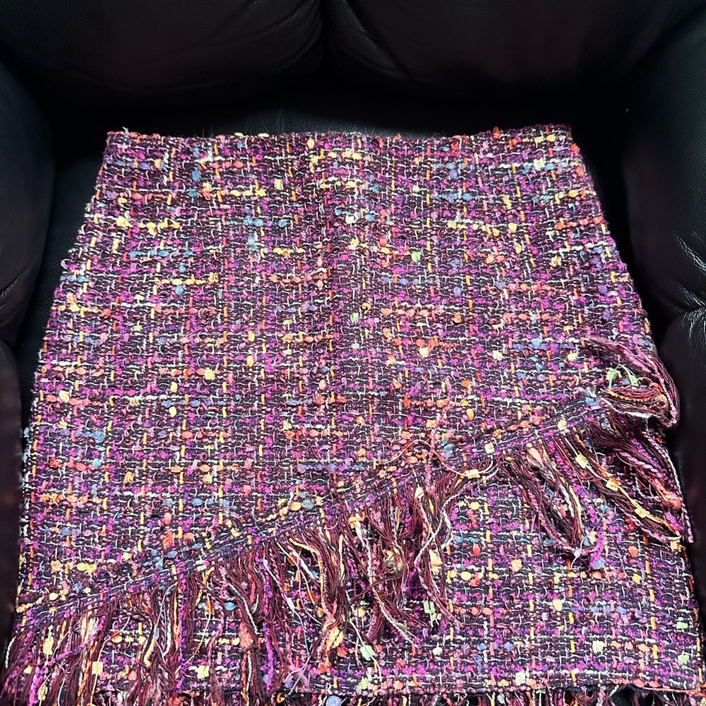 Zara Multicolor Tweed Skirt with Fringe